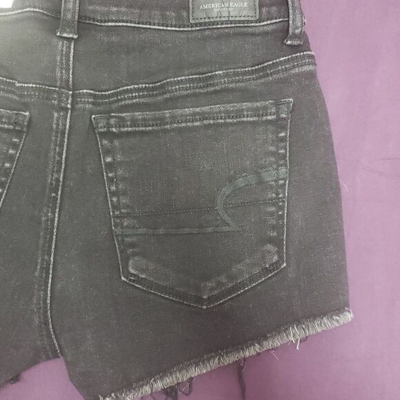 𝅺american Eagle High Rise Shorty Black Jean Short Size 0 New Perfect for Summer! - Picture 8 of 8